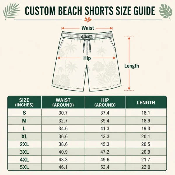 custom beach shorts size guide v2 inches