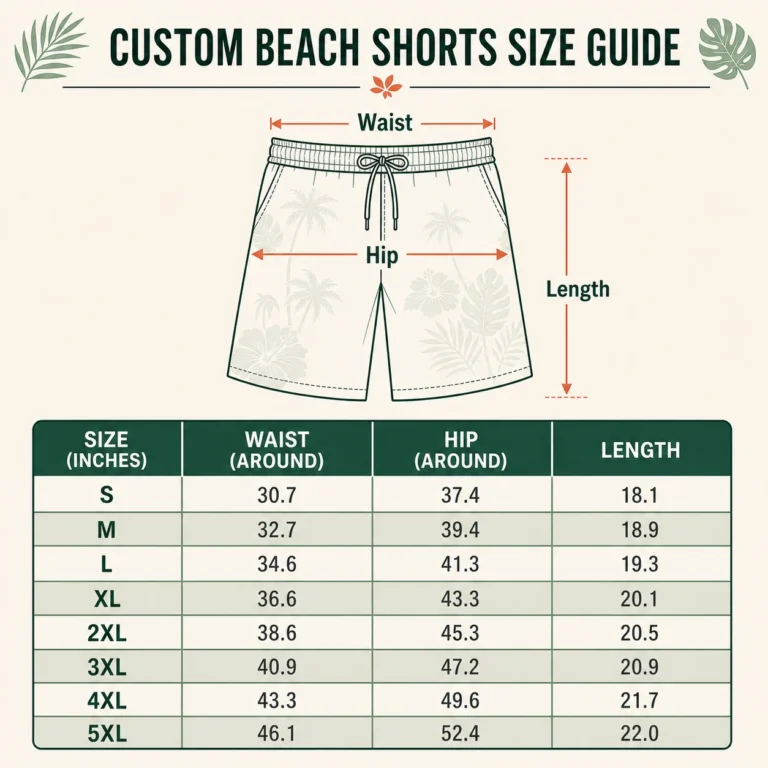 custom beach shorts size guide v2 inches