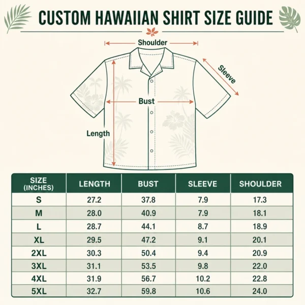 custom hawaiian shirt size guide v2 inches