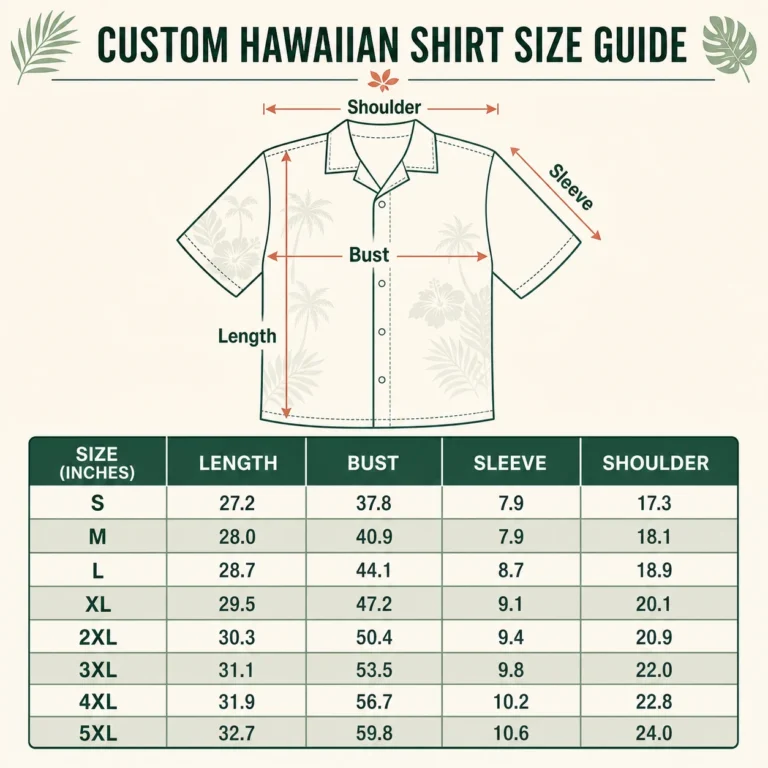 custom hawaiian shirt size guide v2 inches