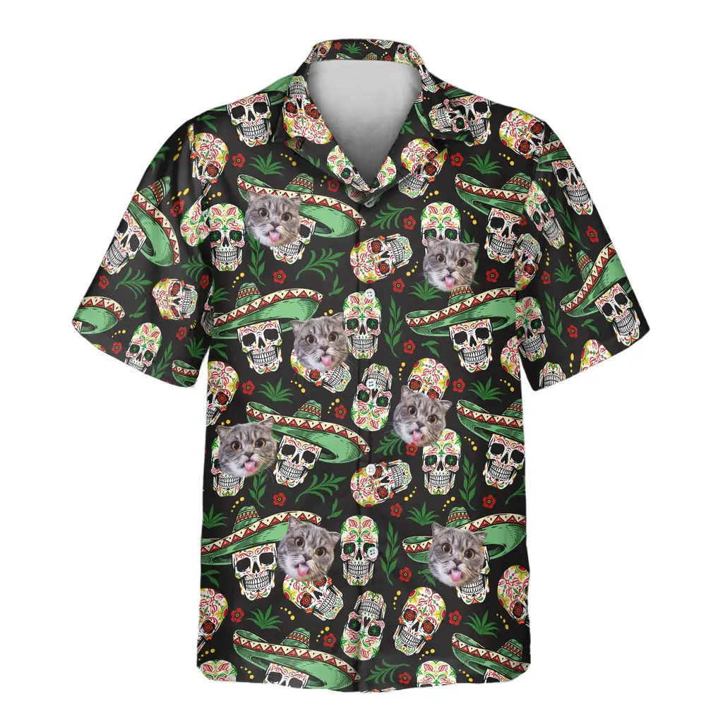 1 Fiesta Skull Vibes Aloha Custom Hawaiian Shirts With Faces Or Logos 1 Fiesta Skull Vibes Aloha Custom Hawaiian Shirts With Faces Or Logos