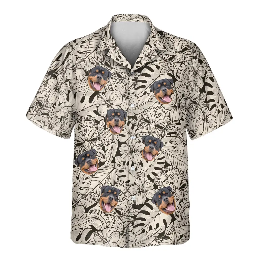 1 Island Tiki Vibes Aloha Custom Hawaiian Shirts With Faces Or Logos