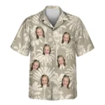 1 Monochrome Tropics In Cotton Grey Aloha Custom Hawaiian Shirts With Faces Or Logos