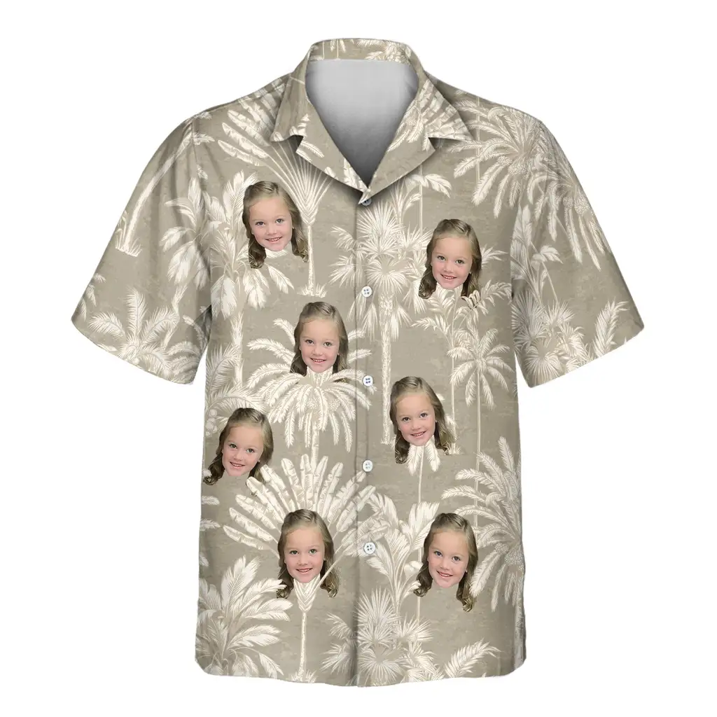 1 Monochrome Tropics In Cotton Grey Aloha Custom Hawaiian Shirts With Faces Or Logos