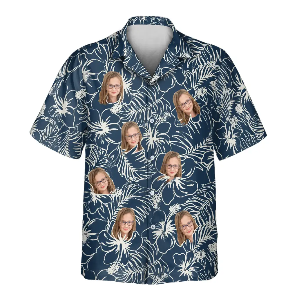 1 Navy Hibiscus Paradise Aloha Custom Hawaiian Shirts With Faces Or Logos
