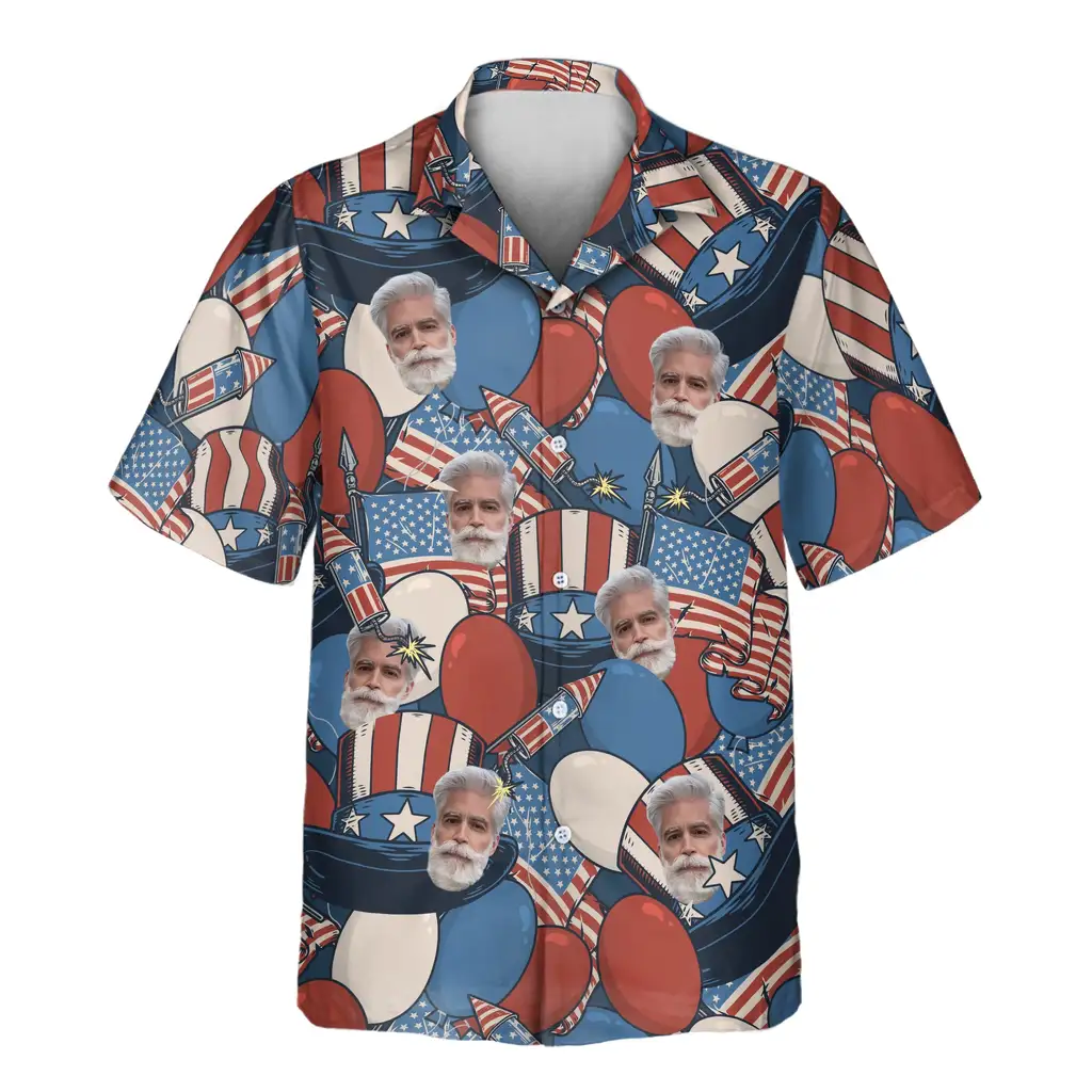 1 Retro American Patriotism Aloha Custom Hawaiian Shirts With Faces Or Logos