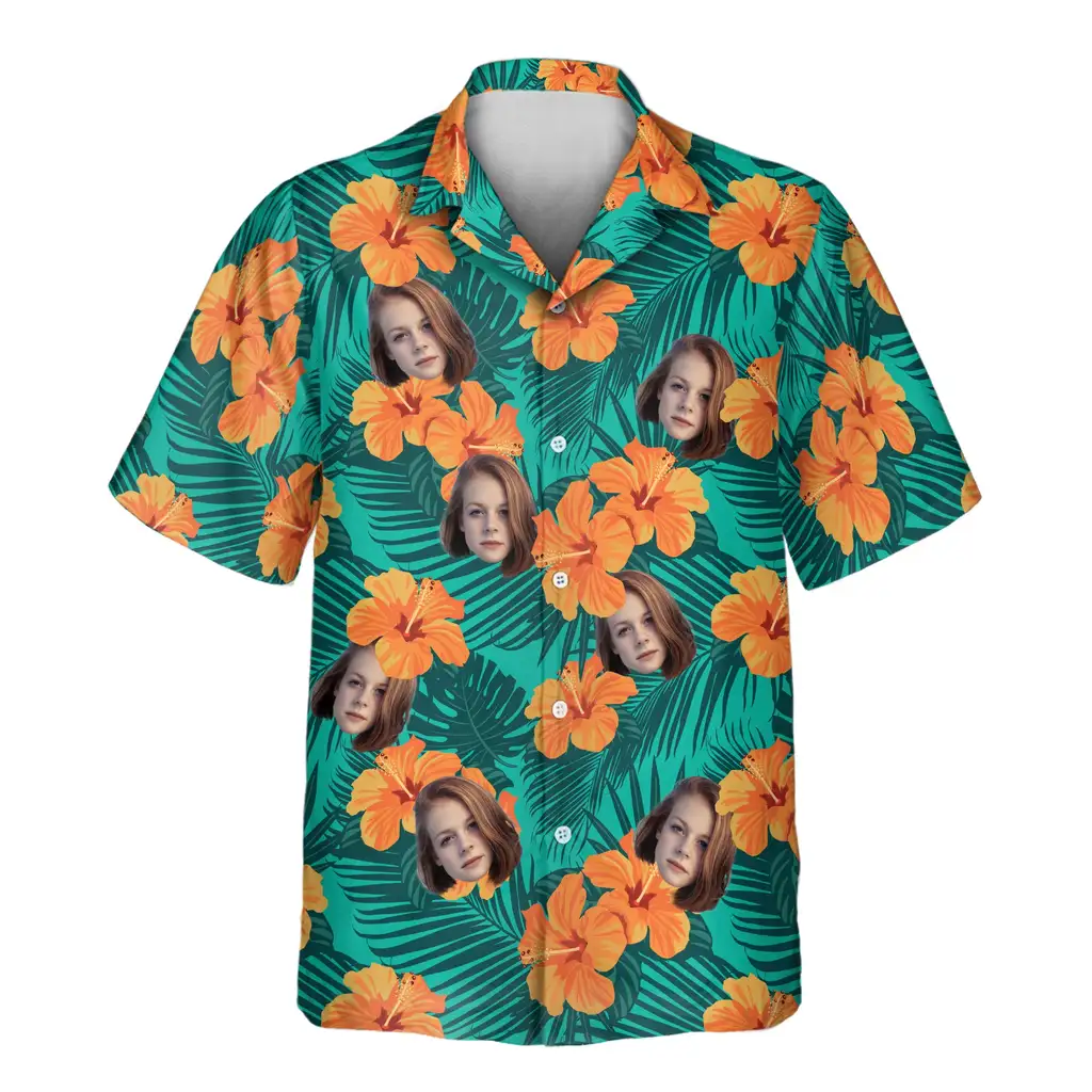 1 Tropical Flowers And Palm Leaves Aloha Custom Hawaiian Shirts With Faces Or Logos