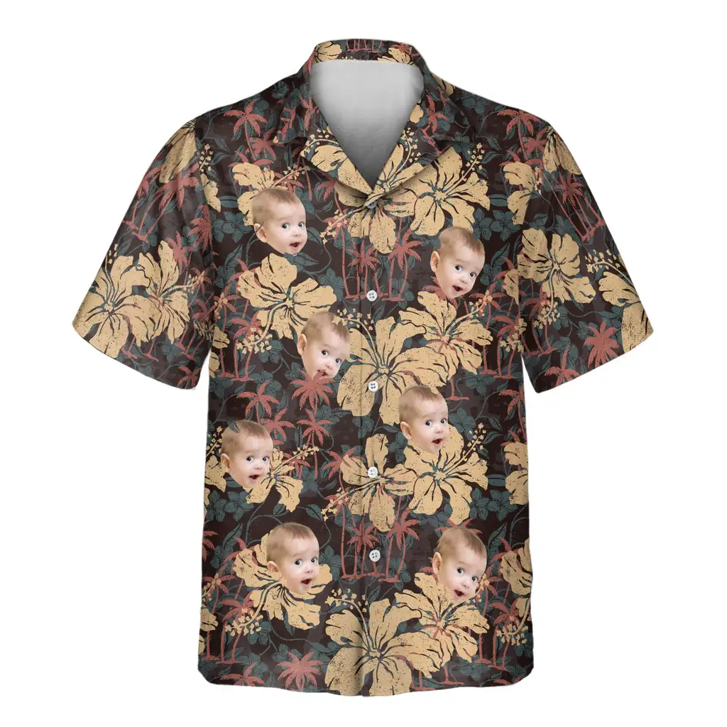 1 Tropical Grunge Bloom Aloha Custom Hawaiian Shirts With Faces Or Logos