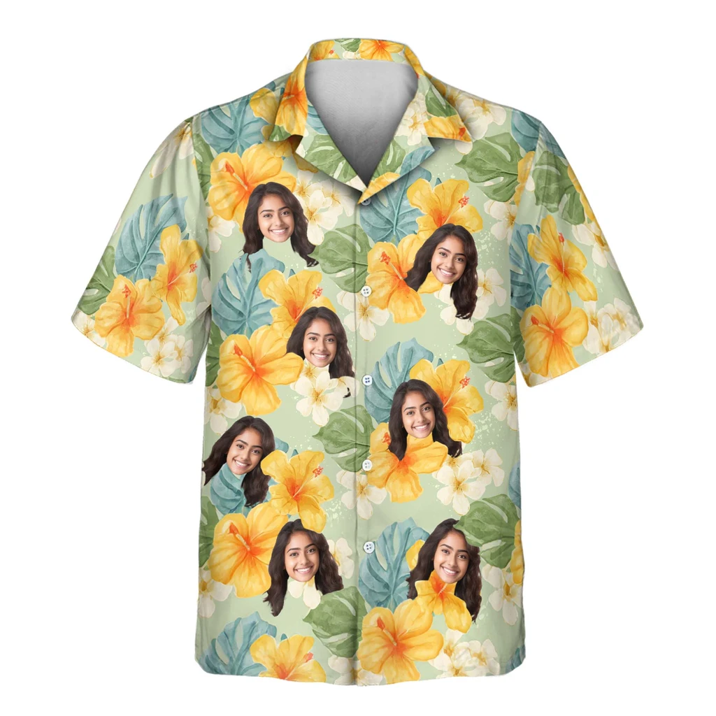 1 Tropical Hibiscus Vibes Aloha Custom Hawaiian Shirts With Faces Or Logos 1 Tropical Hibiscus Vibes Aloha Custom Hawaiian Shirts With Faces Or Logos