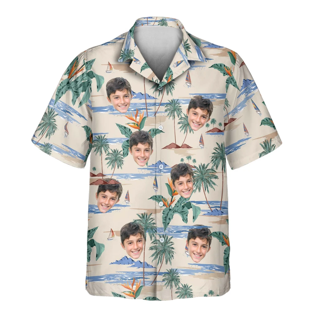 1 Tropical Island Paradise Aloha Custom Hawaiian Shirts With Faces Or Logos