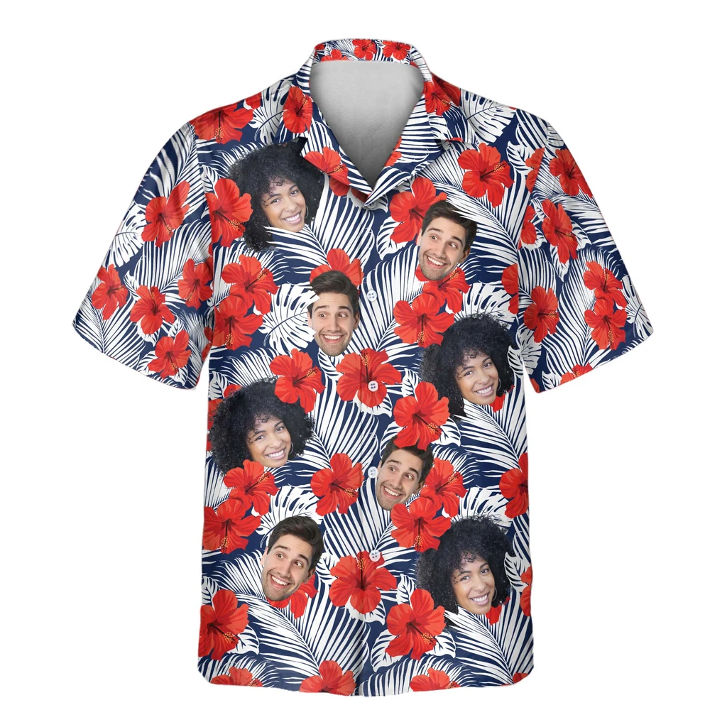 1 Tropical Red Flowers Aloha Custom Hawaiian Shirts With Faces Or Logos 1 Tropical Red Flowers Aloha Custom Hawaiian Shirts With Faces Or Logos