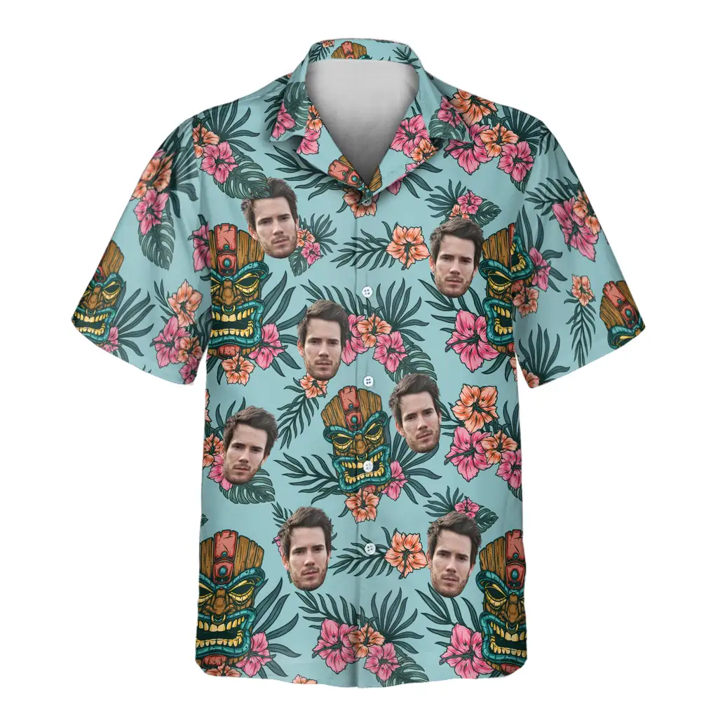 1 Tropical Tiki Mask Aloha Custom Hawaiian Shirts With Faces Or Logos