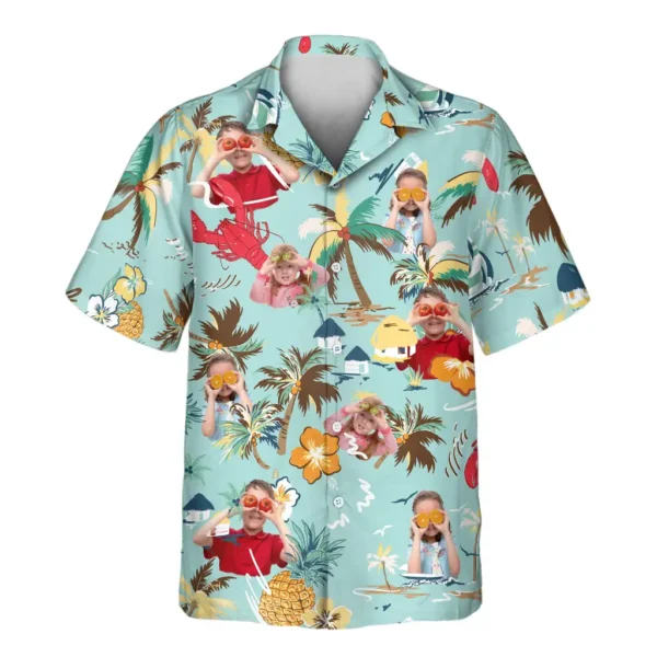1 Turquoise Tropical Island Aloha Custom Hawaiian Shirts With Faces Or Logos