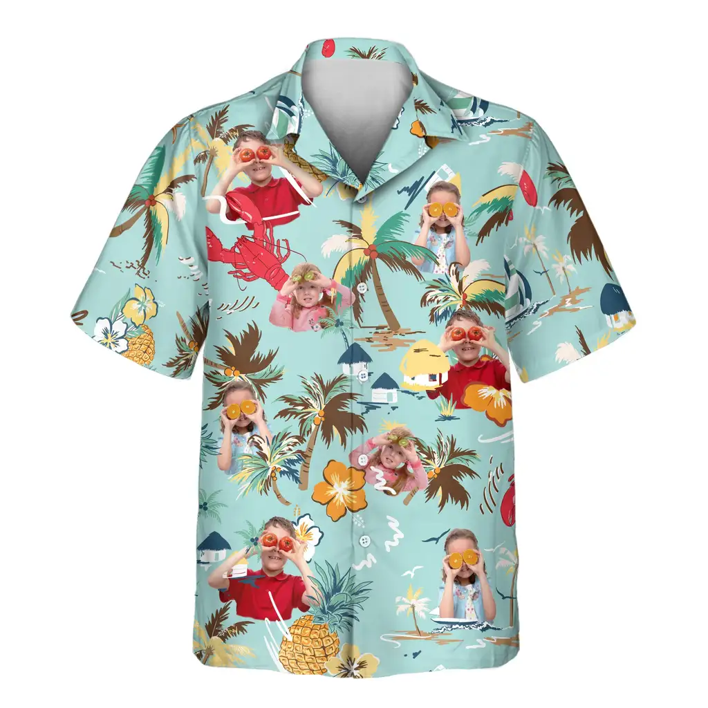 1 Turquoise Tropical Island Aloha Custom Hawaiian Shirts With Faces Or Logos 1 Turquoise Tropical Island Aloha Custom Hawaiian Shirts With Faces Or Logos