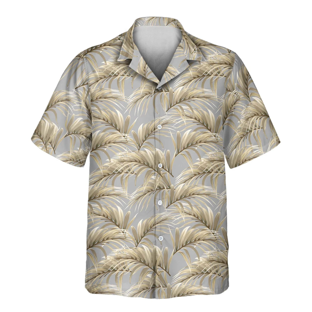 2 Golden Palm Leaves Aloha Custom Hawaiian Shirts With Faces Or Logos