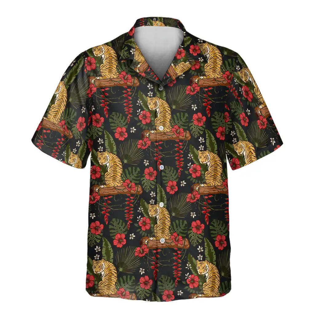 2 Majestic Jungle Tiger Aloha Custom Hawaiian Shirts With Faces Or Logos 2 Majestic Jungle Tiger Aloha Custom Hawaiian Shirts With Faces Or Logos
