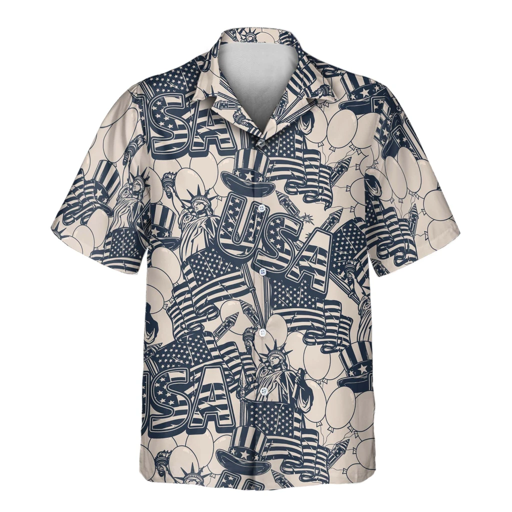 2 Navy Ivory Patriot Aloha Custom Hawaiian Shirts With Faces Or Logos