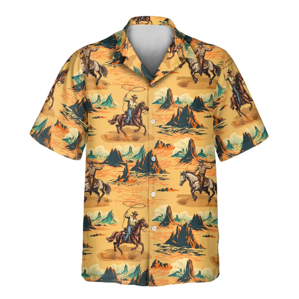 2 Retro Cowboy Rider Aloha Custom Hawaiian Shirts With Faces Or Logos