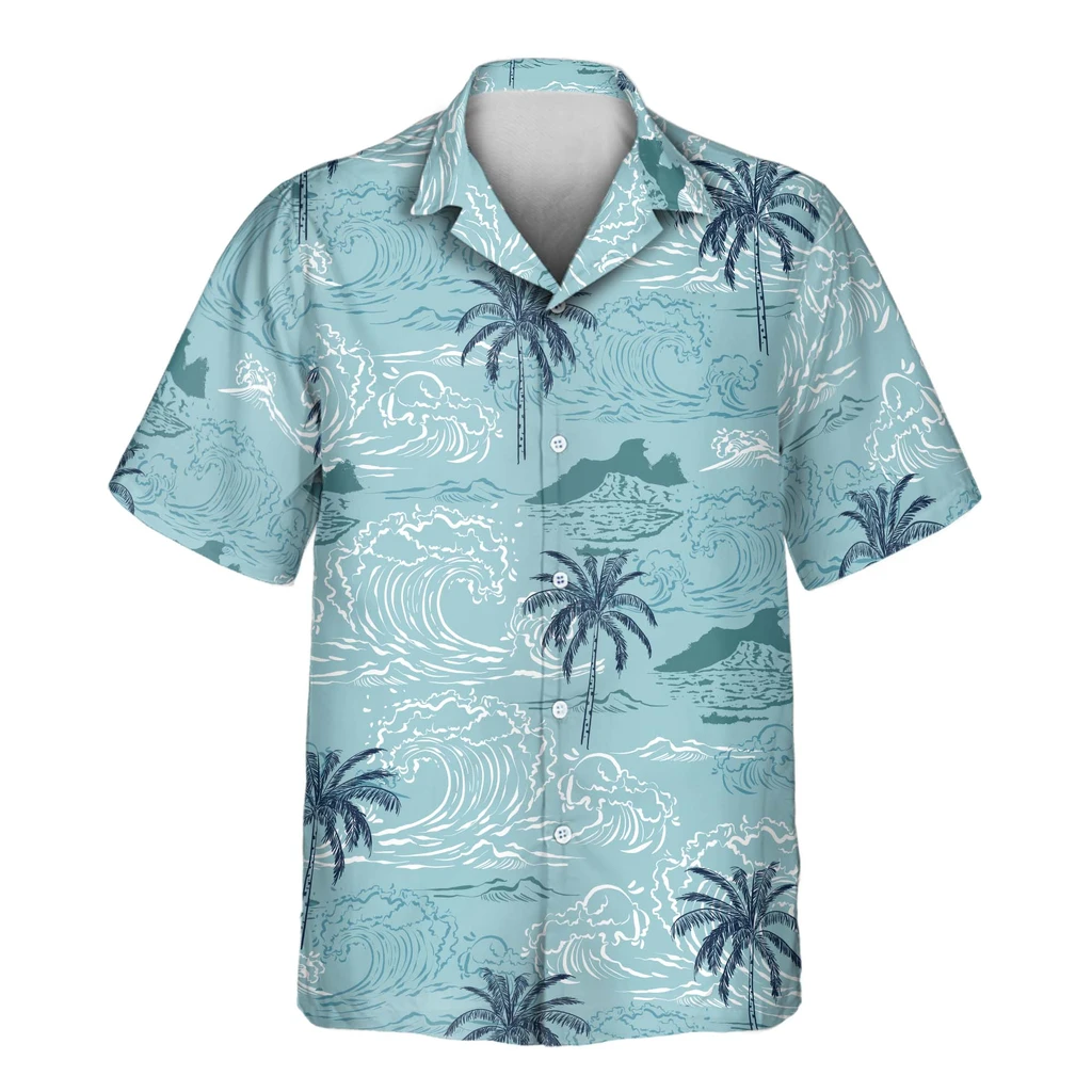 2 Retro Ocean Wave Aloha Custom Hawaiian Shirts With Faces Or Logos