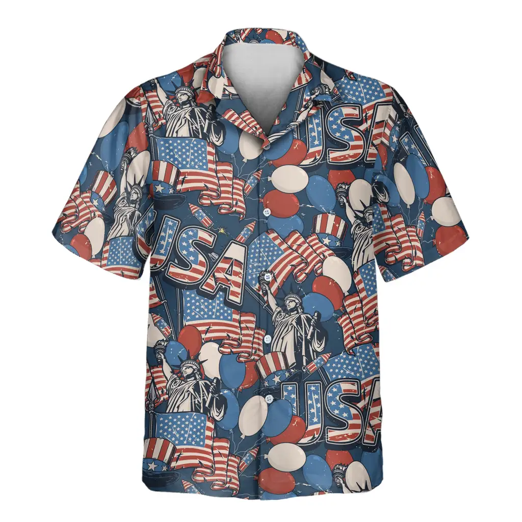 2 Retro USA Flag Aloha Custom Hawaiian Shirts With Faces Or Logos