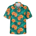 1 Tropical Flowers And Palm Leaves Aloha Custom Hawaiian Shirts With Faces Or Logos