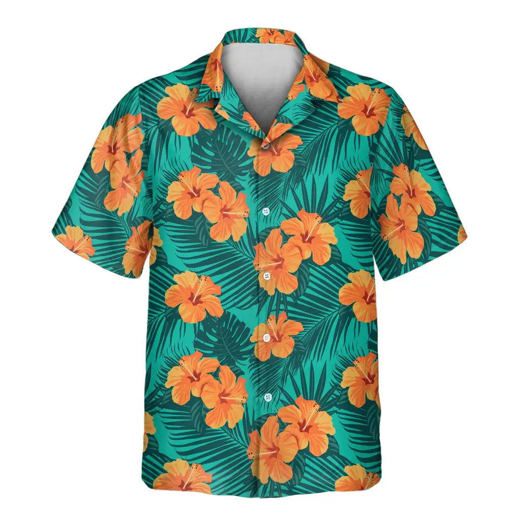 2 Tropical Flowers And Palm Leaves Aloha Custom Hawaiian Shirts With Faces Or Logos