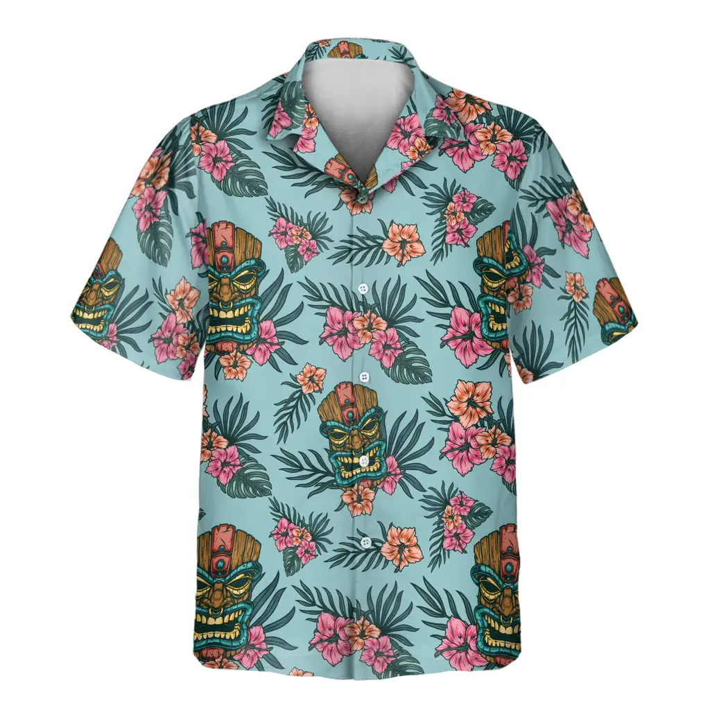 2 Tropical Tiki Mask Aloha Custom Hawaiian Shirts With Faces Or Logos
