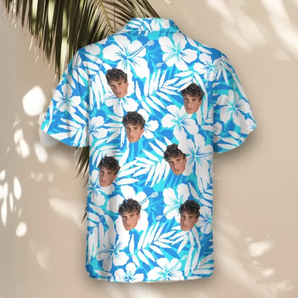 3 Blue Hibiscus Breeze Aloha Custom Hawaiian Shirts With Faces Or Logos