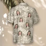 1 Monochrome Tropics In Cotton Grey Aloha Custom Hawaiian Shirts With Faces Or Logos