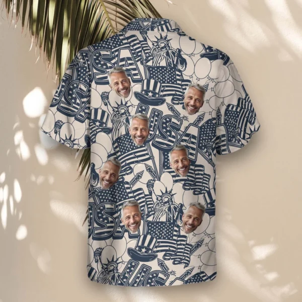 3 Navy Ivory Patriot Aloha Custom Hawaiian Shirts With Faces Or Logos