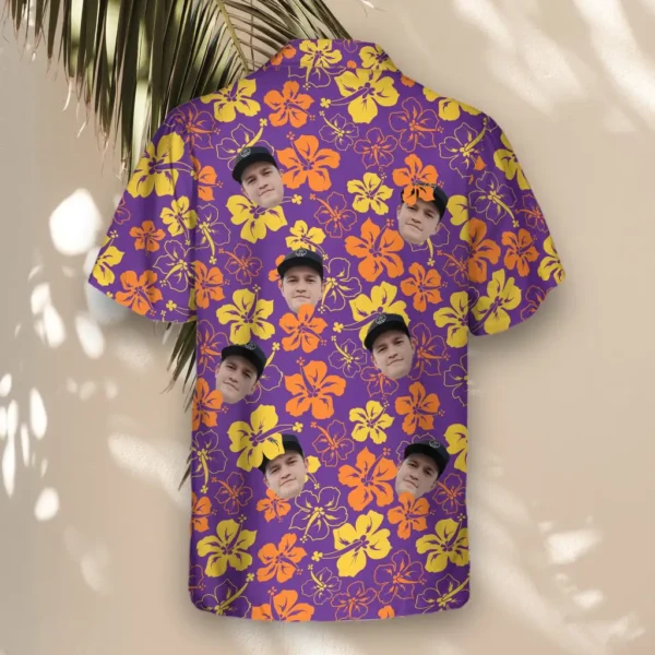 3 Purple Floral Hibiscus Aloha Custom Hawaiian Shirts With Faces Or Logos