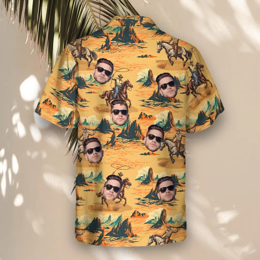 3 Retro Cowboy Rider Aloha Custom Hawaiian Shirts With Faces Or Logos