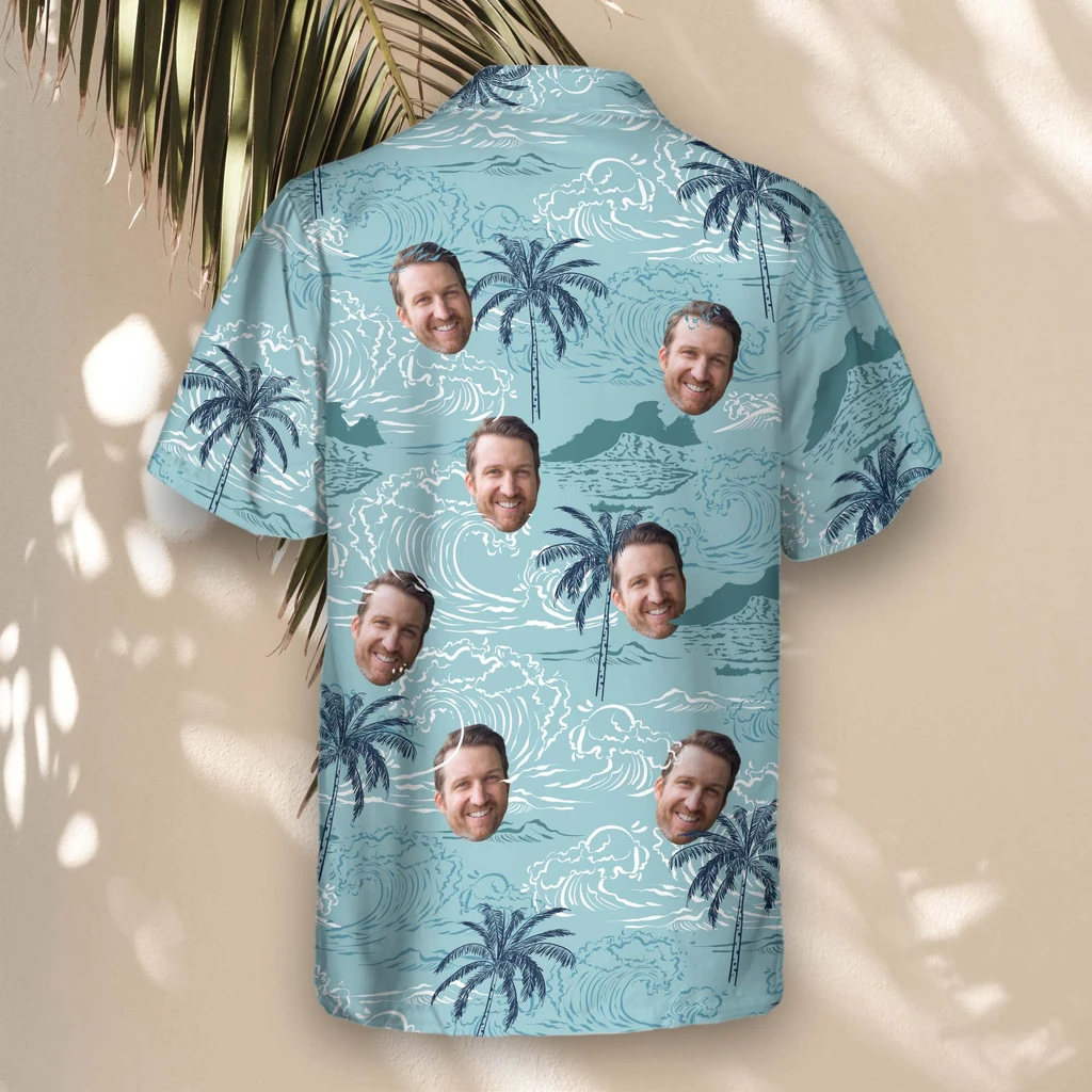 3 Retro Ocean Wave Aloha Custom Hawaiian Shirts With Faces Or Logos