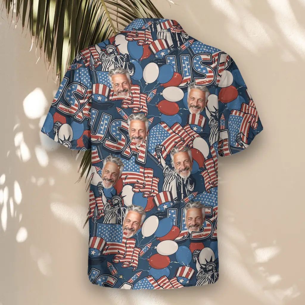 3 Retro USA Flag Aloha Custom Hawaiian Shirts With Faces Or Logos