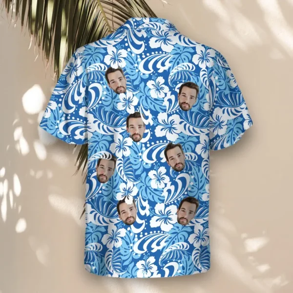 3 Tropical Royal Blue Aloha Custom Hawaiian Shirts With Faces Or Logos