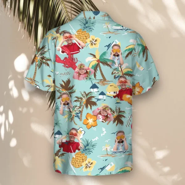 3 Turquoise Tropical Island Aloha Custom Hawaiian Shirts With Faces Or Logos