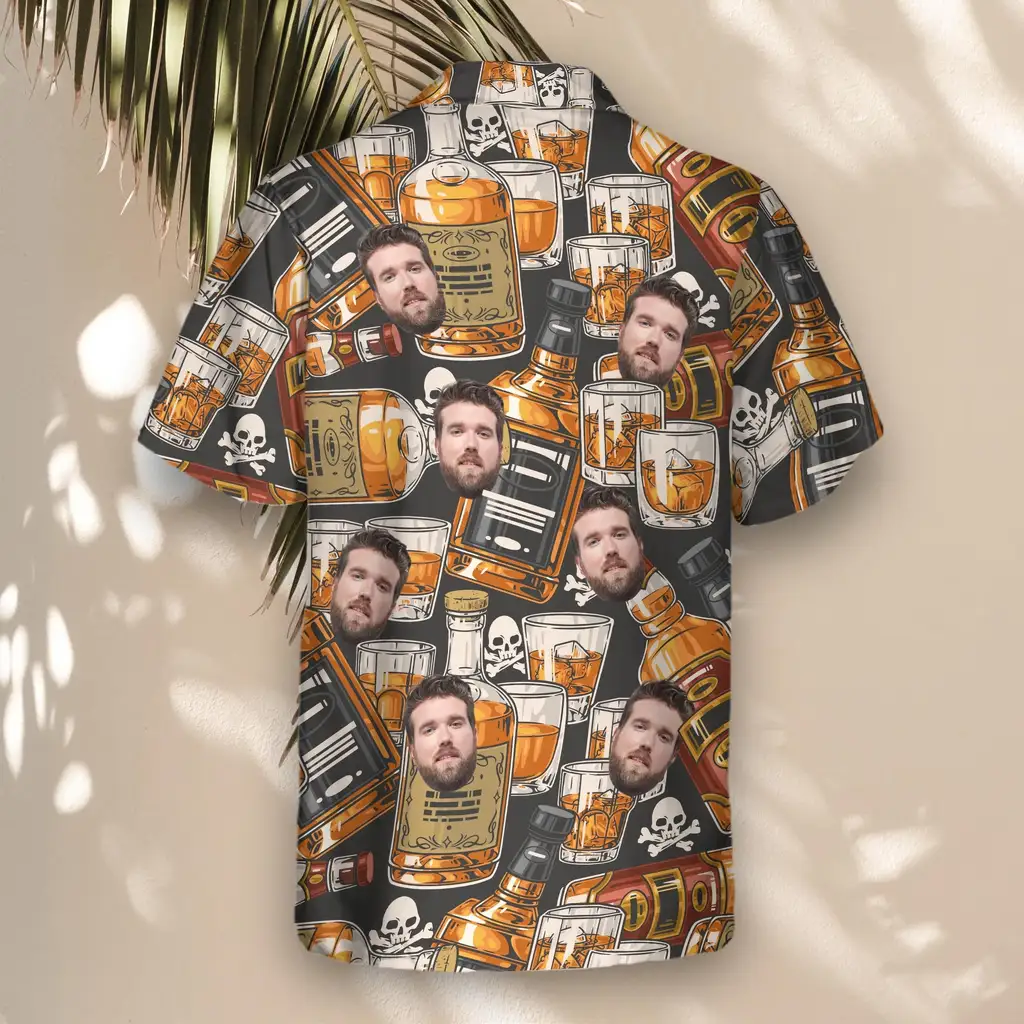 3 Whiskey Skulls Retro Aloha Custom Hawaiian Shirts With Faces Or Logos