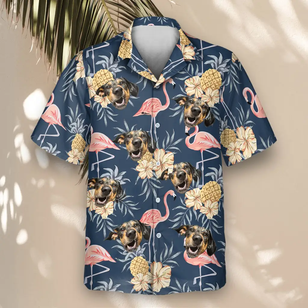 4 Flamingo Pineapple Paradise Aloha Custom Hawaiian Shirts With Faces Or Logos