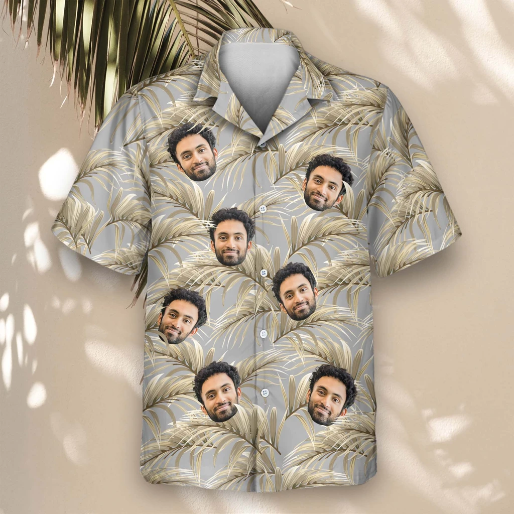 4 Golden Palm Leaves Aloha Custom Hawaiian Shirts With Faces Or Logos
