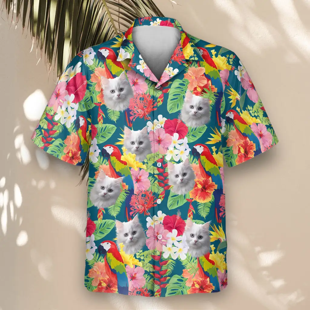 4 Macaw Jungle Vibes Aloha Custom Hawaiian Shirts With Faces Or Logos 4 Macaw Jungle Vibes Aloha Custom Hawaiian Shirts With Faces Or Logos