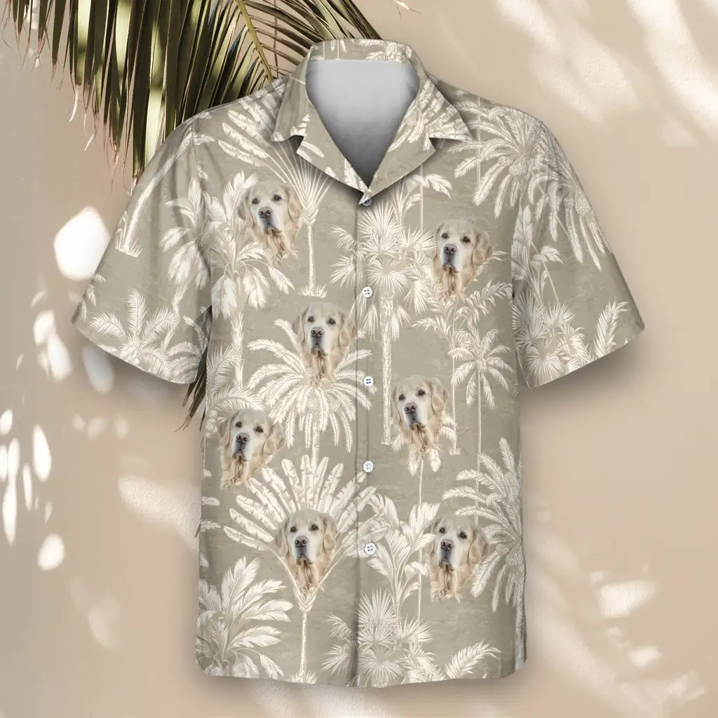 4 Monochrome Tropics In Cotton Grey Aloha Custom Hawaiian Shirts With Faces Or Logos