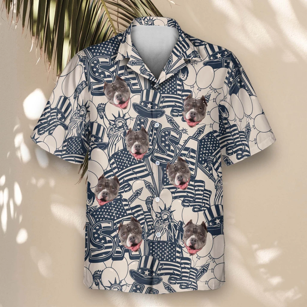 4 Navy Ivory Patriot Aloha Custom Hawaiian Shirts With Faces Or Logos