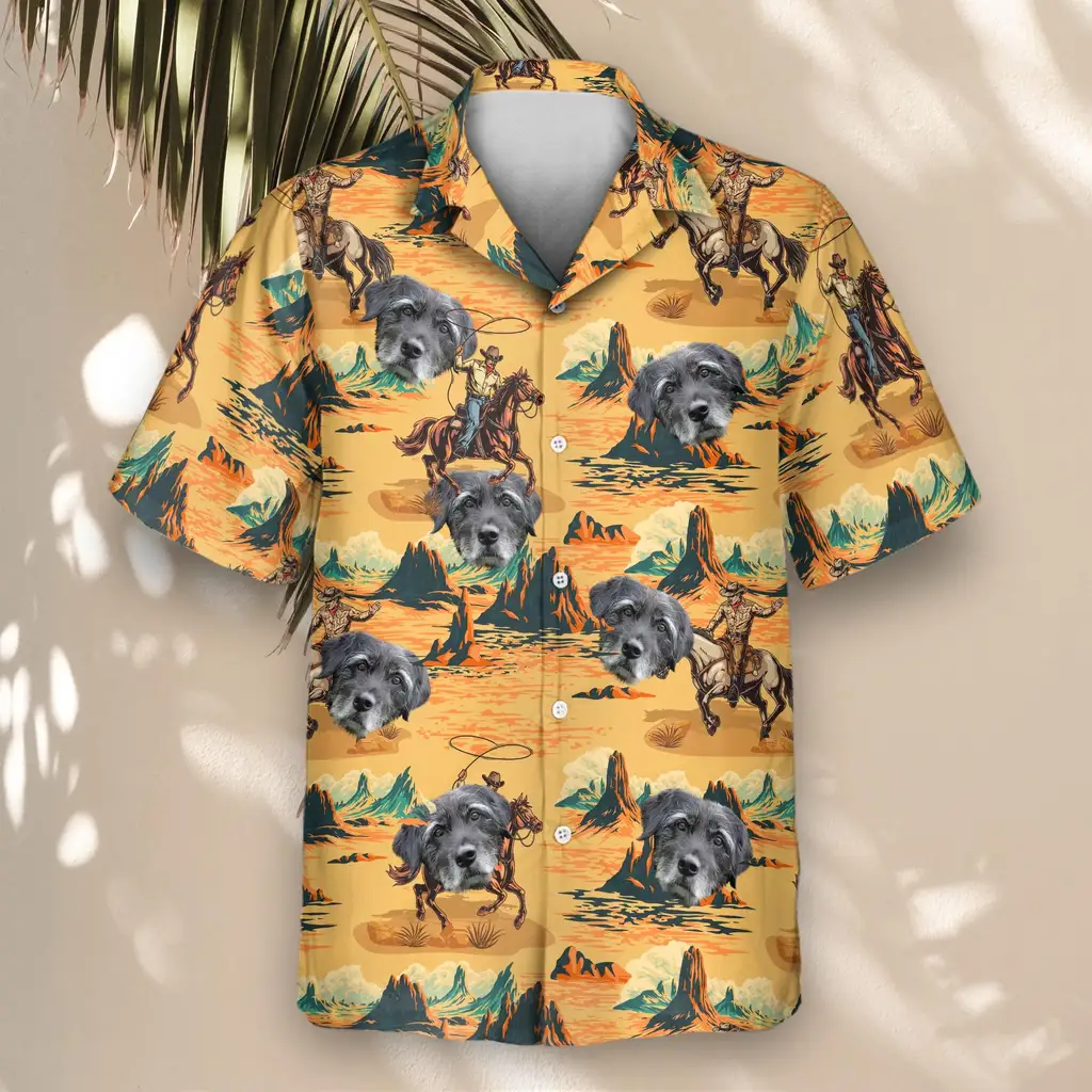 4 Retro Cowboy Rider Aloha Custom Hawaiian Shirts With Faces Or Logos