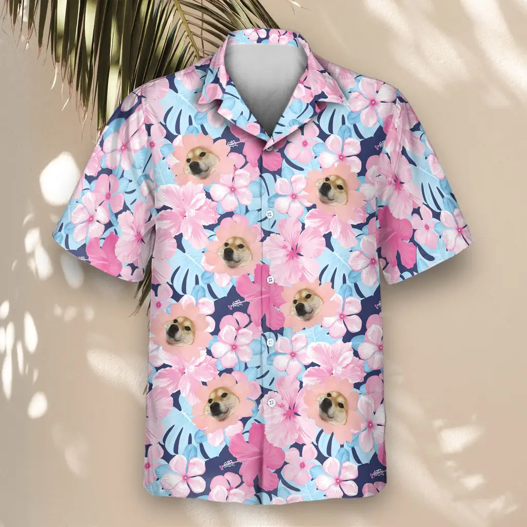4 Tropical Floral Escape Aloha Custom Hawaiian Shirts With Faces Or Logos