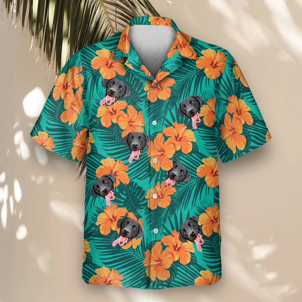 4 Tropical Flowers And Palm Leaves Aloha Custom Hawaiian Shirts With Faces Or Logos