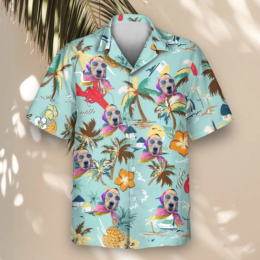 4 Turquoise Tropical Island Aloha Custom Hawaiian Shirts With Faces Or Logos 4 Turquoise Tropical Island Aloha Custom Hawaiian Shirts With Faces Or Logos