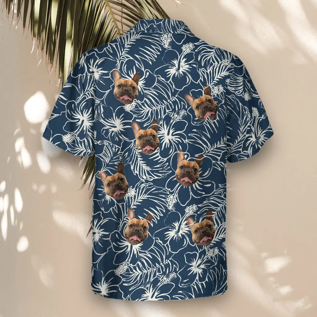 5 Navy Hibiscus Paradise Aloha Custom Hawaiian Shirts With Faces Or Logos
