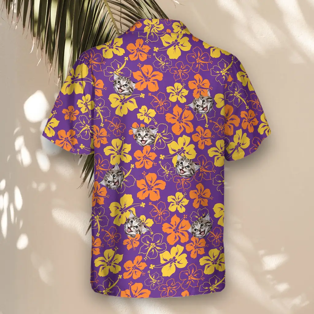 5 Purple Floral Hibiscus Aloha Custom Hawaiian Shirts With Faces Or Logos