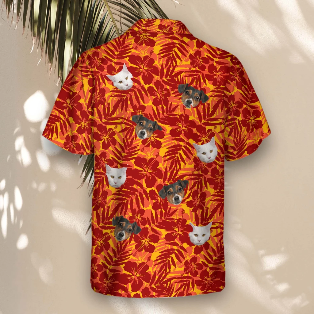 5 Red And Orange Tropical Silhouettes Aloha Custom Hawaiian Shirts With Faces Or Logos