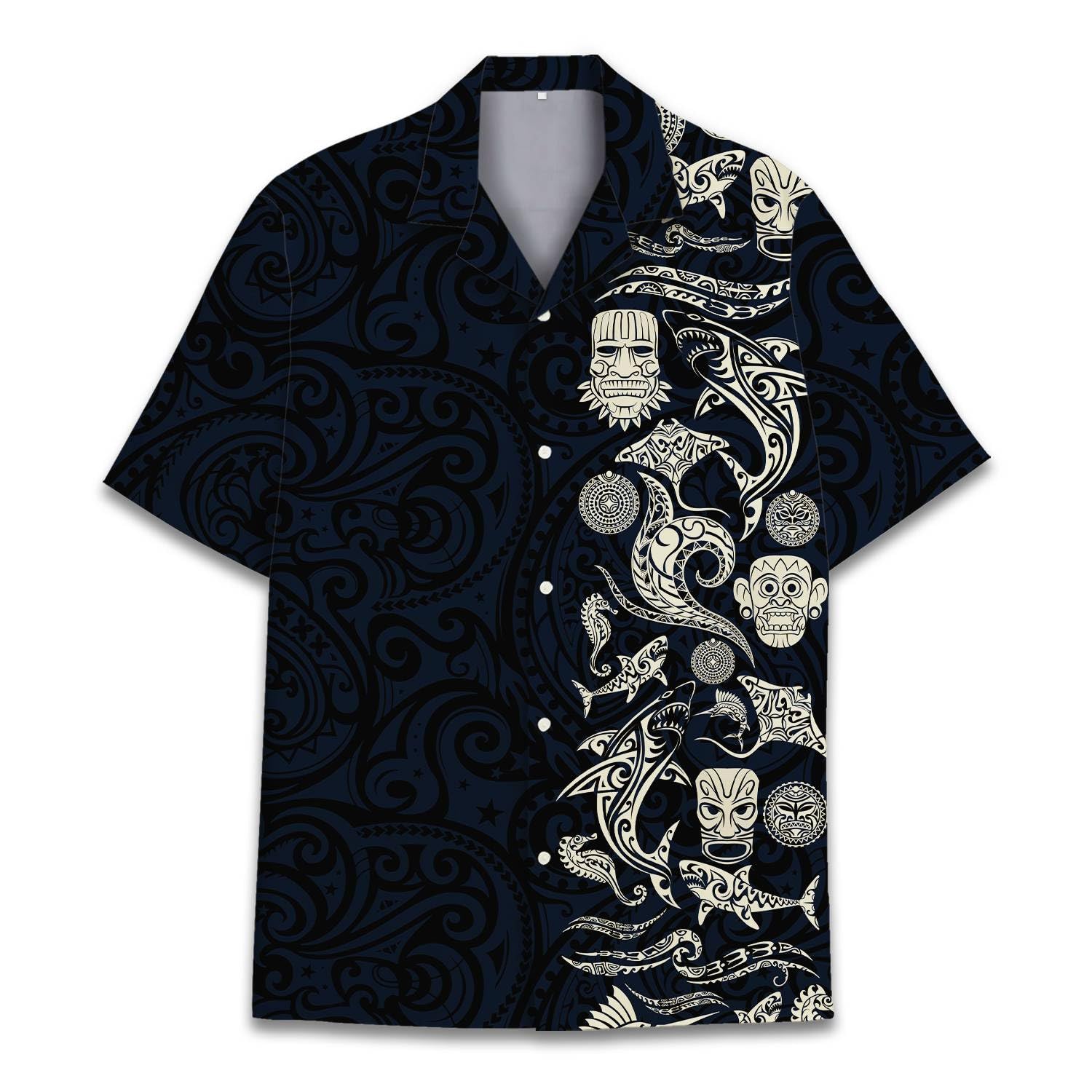 polynesian tribal hawaiian shirt black tiki dolphin.jpg polynesian tribal hawaiian shirt black tiki dolphin.jpg